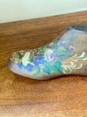 Vintage Hand Painted Shoe Model Square Toe Folk Art